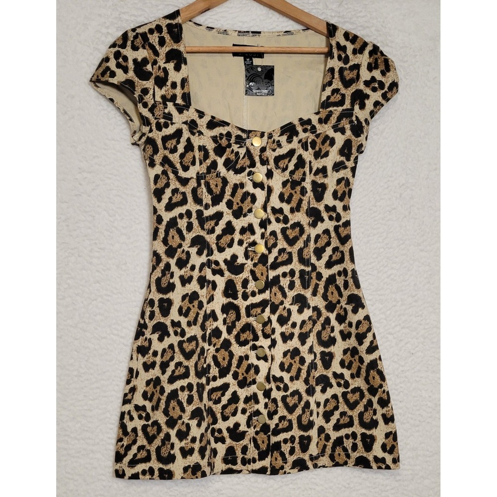 Audrey 3+1 Leopard Dress‎ NEW Size M Short Sleeve 90s Y2K Animal Button 1219